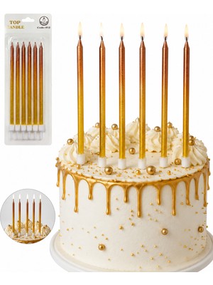 Dizayn Parti Evi 6 Adet Kırmızı Gold Simli Uzun Pasta Mumu Doğum Günü Pastası Mum Seti