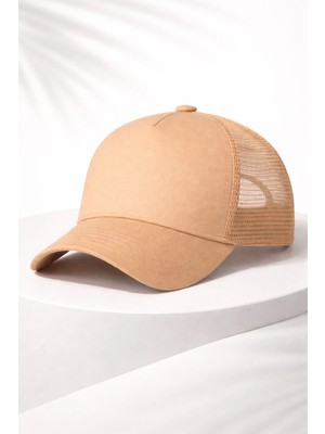 Unisex Fileli Şapka Bej – Yazlık Nefes Alabilir Trucker Cap