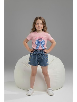 Lillypicca Kız Çocuk Baskılı Fitilli T-Shirt Kot Şortlu 2'li Takım