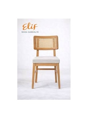 Elif Sandalye Soho Sandalye | Modern Tasarım Hasır Detaylı Konforlu Oturum Ahşap Ayak Yemek Sandalyesi