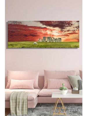 Şehzat Panoramik Yatay Tekli Kanvas Duvar Tablosu Salon Yatak Odası Ofis Stonehenge Antik Kent Güneş Ay