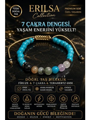 Erilsa Sertifikalı Firuze 7 Çakra Terahertz Doğal Taş Bileklik 6 mm Ayarlanabilir Model