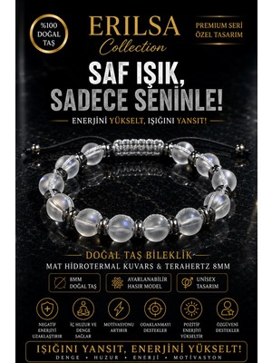 Erilsa Sertifikalı Mat Hidrotermal Kuvars Terahertz Doğal Taş Bileklik 8 mm Ayarlanabilir Premium Model