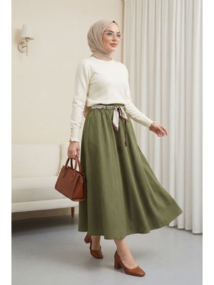 Moda Morfo Yuvarlak Yaka Kolu Düğme Detaylı Triko Tunik   -Ekru