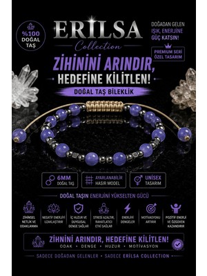 Erilsa Sertifikalı Mor Kuvars Doğal Taş Terahertz Bileklik 6 mm Ayarlanabilir Unisex Premium Model