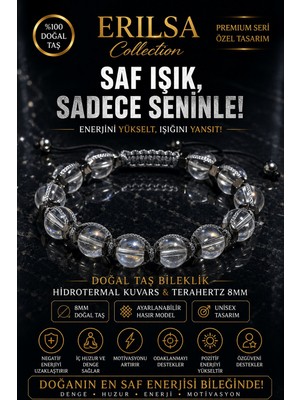 Erilsa Sertifikalı Hidrotermal Kuvars Terahertz Doğal Taş Bileklik 8 mm Ayarlanabilir Premium Model