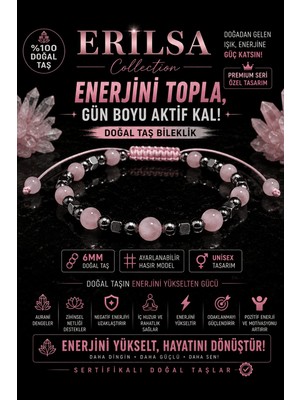 Erilsa Sertifikalı Pembe Kuvars Terahertz Doğal Taş Bileklik 6 mm Ayarlanabilir Unisex Model