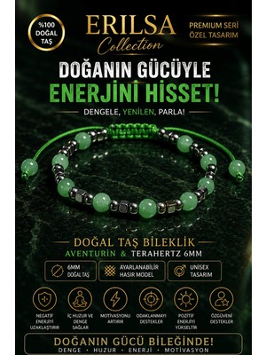 Erilsa Sertifikalı Aventurin Terahertz Doğal Taş Bileklik 6 mm Ayarlanabilir Unisex Premium Model