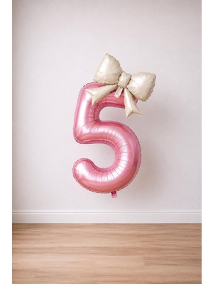Patladı Gitti Krem Fiyonk & Pembe 5 Rakam Folyo Balon Seti