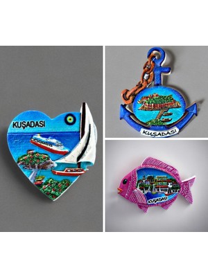 Mundy Kuşadası Temalı Kabartmalı Polyester 3 Lü  Magnet Seti Buzdolabı Süsü (KOD:1114)