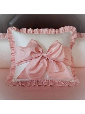 Metinev Pembe Fırfır ve Fiyonku Beyaz Kirlent Kılıfı Ikili