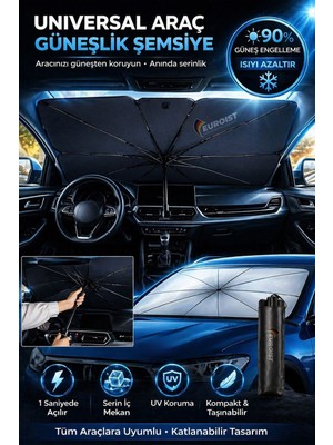 Empressco Euroist Katlanabilir Araba Ön Cam Güneşlik Şemsiye, Oto Güneşlik, 140X79 cm Uv Koruyucu - Fiyatı, Yorumları