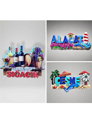 Mundy Sığacık Alaçatı Çeşme Temalı Kabartmalı Polyester 3 Lü  Magnet Seti Buzdolabı Süsü (KOD:1117)