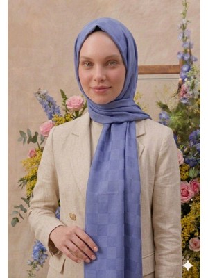 Revam Collection Dama Desen Ipeksi Jakar Şal Mavi