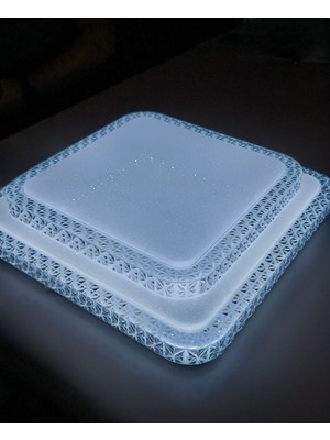 Lena Teknik Leday Sıva Üstü LED Panel 24W Dekoratif Armatür Çift Kristal(Beyaz Işık 6500K) 33X33