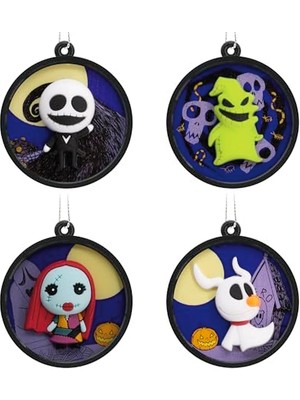 Esranın Dünyası Disney Tim Burton's The Nightmare Before Christmas Scenes Mini Noel Süsleri, Kırılmaz, 4'lü Set