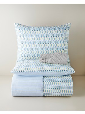 English Home Geo Harmony Kolay Ütülenir Çarşaflı Çift Kişilik Nevresim Takımı 200x220 cm Mavi-Sarı
