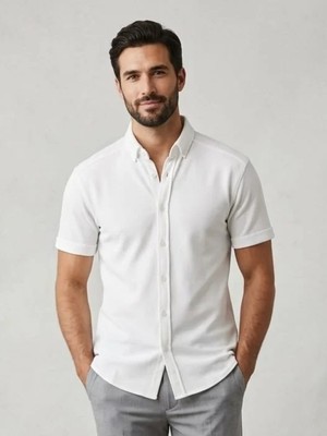 Erkek Jakarlı Regular Fit Kısa Kollu Gömlek