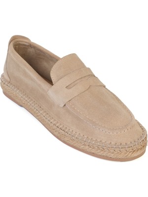 Capone Outfitters Boris Hakiki Deri Süet Espadril Tabanlı Erkek Loafer Ayakkabı