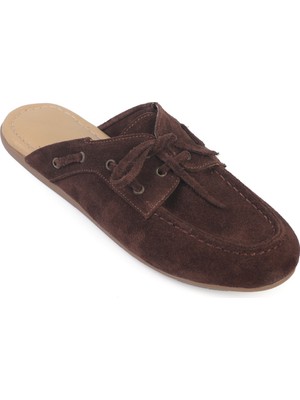 Capone Outfitters Shellie Hakiki Deri Süet Bağcıklı Boncuklu Konfor Kadın Loafer Kapalı Burunlu Terlik