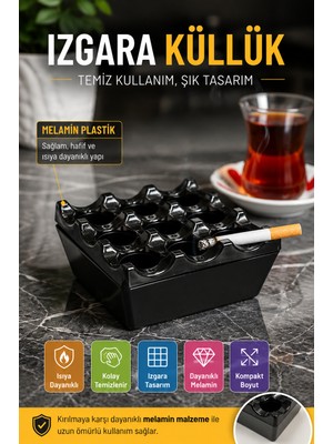 Open City Siyah Melamin Izgara Küllük Kare Kül Tablası Isıya Dayanıklı Cafe Balkon Masa Küllüğü