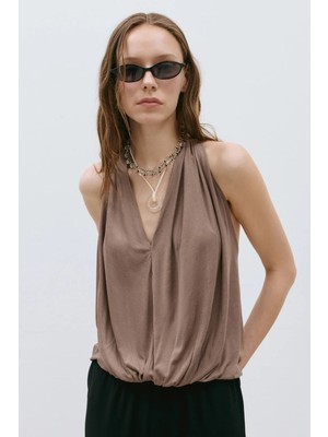 Suud Collection Sütlü Kahve Nina Dökümlü Halter Top