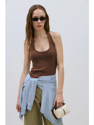 Suud Collection Kahverengi Tara Halter Top