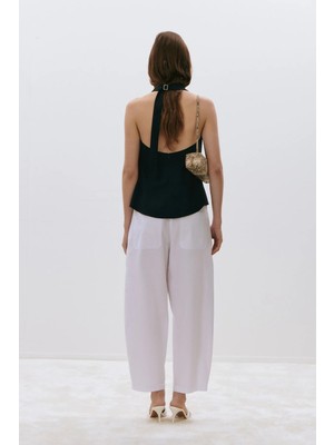 Suud Collection Siyah Marty Halter Yaka Poplin Bluz