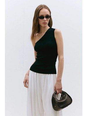 Suud Collection Siyah Aven Tek Omuz Örme Bluz