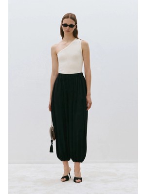 Suud Collection Ekru Aven Tek Omuz Örme Bluz