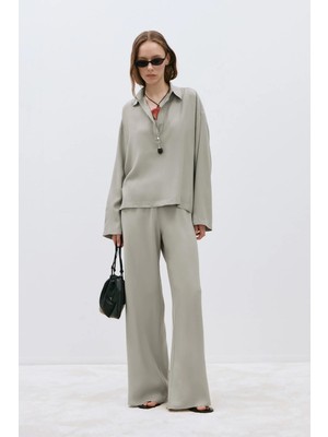 Suud Collection Gri Alessa Polo Yaka Tensel Bluz