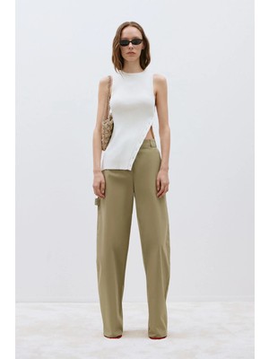 Suud Collection Ekru Nola Çapraz Düğmeli Triko Bluz
