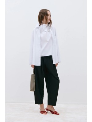 Suud Collection Siyah Raya Yıkamalı Poplin Pantolon