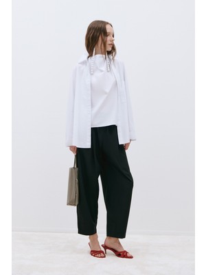 Suud Collection Siyah Raya Yıkamalı Poplin Pantolon
