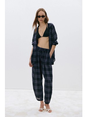 Suud Collection Lacivert Sidney Ekose Balon Pantolon