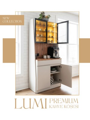 Lumi Led'li Kahve Köşesi | Cam Kapaklı Premium Mini Bar & Çok Amaçlı Dolap |beyaz- Çam