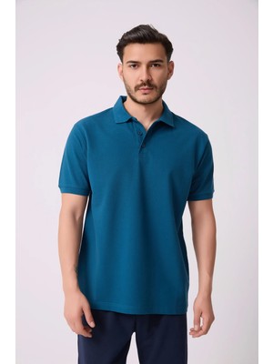 Defy's Erkek Polo Yaka Kısa Kollu Regular Fit Basic Tişört Petrol