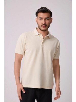 Defy's Erkek Polo Yaka Kısa Kollu Regular Fit Basic Tişört Taş