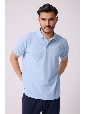 Defy's Erkek Polo Yaka Kısa Kollu Regular Fit Basic Tişört Mavi Melanj
