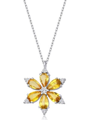 İryum Sarı Safir Lotus Çiçeği Kolye