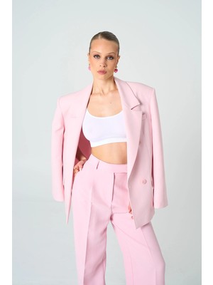 Thalure Kadın Pembe Oversize Kruvaze Blazer
