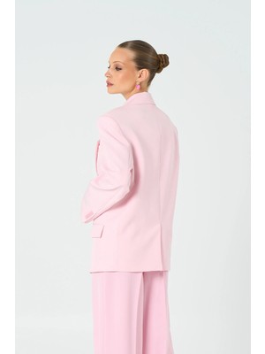 Thalure Kadın Pembe Oversize Kruvaze Blazer