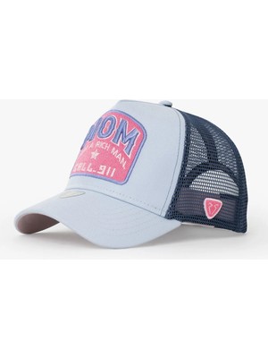 RustandRich Kadın Erkek Mavi Trucker Şapka Motto Collection Mom