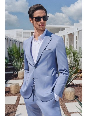 İmza Mavi Mono Yaka 6 Drop Slim Fit Esnek Beli Lastikli Takım Elbise 1001260165