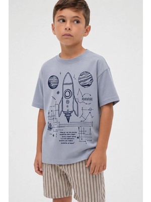 Cigit Roket Baskılı T-Shirt 2-12 Yaş Pastel Mavi