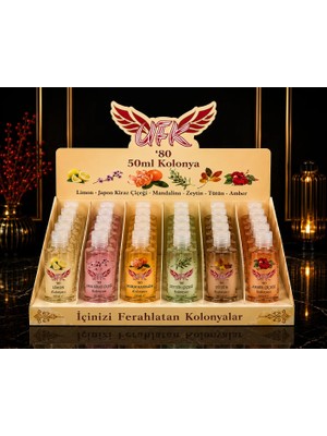 UFK 80 Derece Kolonya Seti 30 Adet 50 ml Limon, Japon Çiçeği, Mandalina, Zeytin, Tütün, Amber