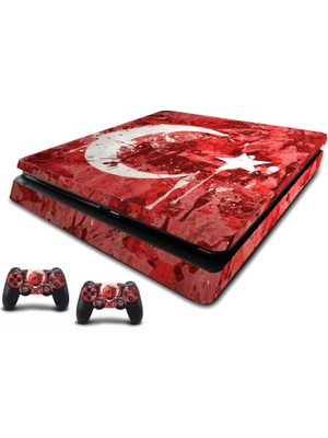 StickerMarket PS4 Slim Bayrak 2 Sticker Seti Playstation 4 İçin Özel Tasarım Kırmızı Renkli