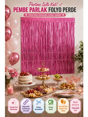Open City 100x200 cm Pembe Folyo Parti Perdesi Doğum Günü ve Baby Shower İçin 1 Adet