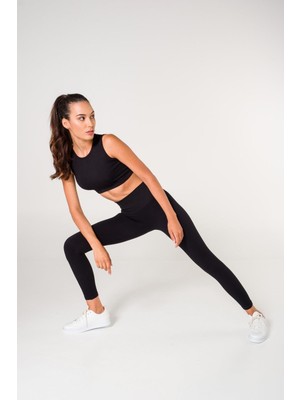Formactive Siyah Fitilli Dikişsiz Toparlayıcı Tayt Kadın M - L Beden Spor ve Günlük Giyime Uygun