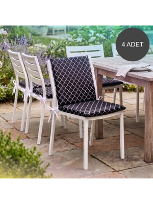 Bhomes Concept 4 Adet 40x80 Cm Siyah Arkalıklı Sandalye Minderi Pamuk Polyester Kumaş İpli Sırtlı Mutfak Ve Bahçe Minderi